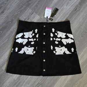 Lucky & Blessed Black and White Patterned Mini Skirt XL